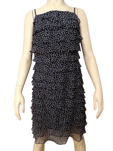 Talbots Petites 10P 12P Tiered Ruffle Formal Shift Dress Polka Dot Vtg - Picture 1 of 9