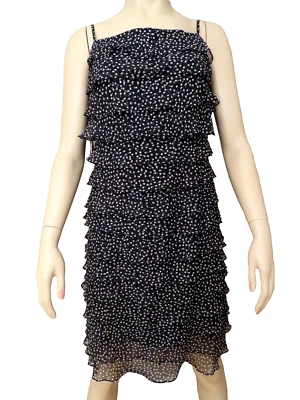 Talbots Petites 10P 12P Tiered Ruffle Formal Shift Dress Polka Dot Vtg - Image 1 of 4