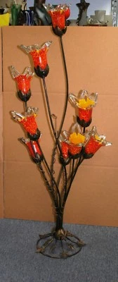 9 ламп ручной работы кованое железо напольная лампа оранжевый выдувное стекло абажуры - Изображение 1 из 2