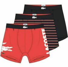 Men's Lacoste Long Stretch Tulip Red/Black/Striped Cotton Boxer Brief 3-Pack 