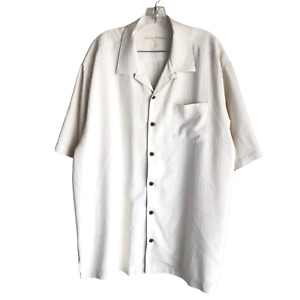 Tommy Bahama Mens Hawaiian Shirt Size XL 100% Silk Beige Textured Short Slv Camp