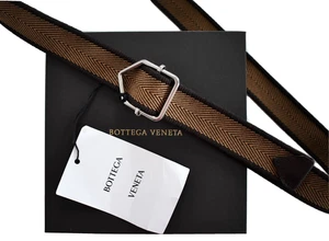 🆕️Auth BOTTEGA VENETA Brown Chevron Fabric WEBBING Men's Belt 100cm 40inches - Picture 1 of 12