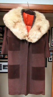 Vtg Union Made Forstman Wonderful Worumbo Woolen Coat w/ Fur Collar 3/4 Sleeves - Image 1 of 4