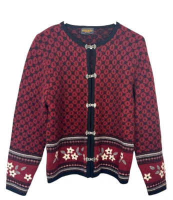 Cárdigan Suéter Woolrich Estampado Floral Lana Rojo Negro Japón Tejido Para Mujer Talla M Foto 1 de 4
