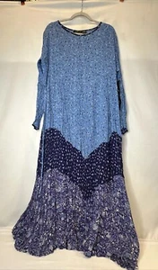 Crepe Broomstick Dress Full Sweep Skirt 3X Long Sleeve Maxi Twirl Tie - Picture 1 of 7