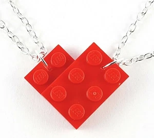 Best Friends Heart Necklaces x2 set made with LEGO Bricks Friendship love mates - Picture 1 of 6