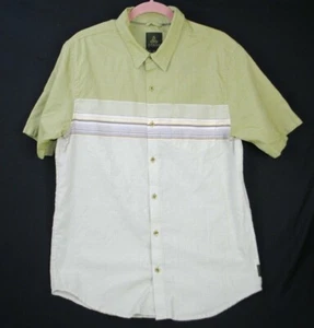Prana Medium Mens Large Striped Button Up Shirt Short Sleeve Casual Cotton Blend - Picture 1 of 3