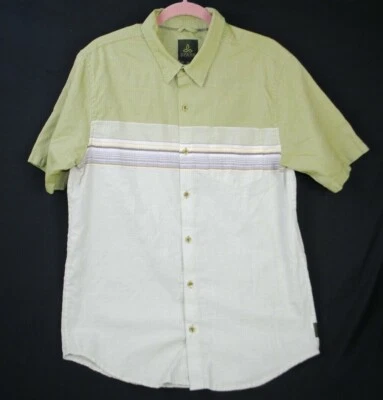 Prana Medium Mens Large Striped Button Up Shirt Short Sleeve Casual Cotton Blend - Image 1 of 3