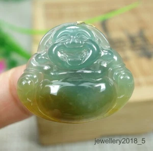 18K Gold Certified Icy Yellow Burma 100% Natural A jadeite jade Pendant~Buddha 佛 - Picture 1 of 14