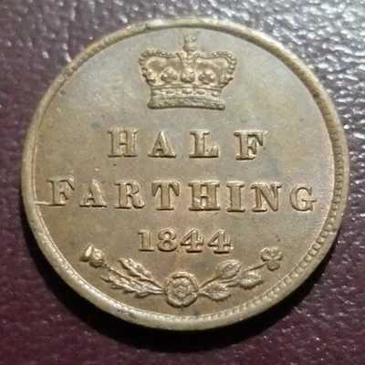 1844 GREAT BRITAIN 1/2 FARTHING COIN, XF CIRCULATED CONDITION, LOT#40 - Image 1 of 2