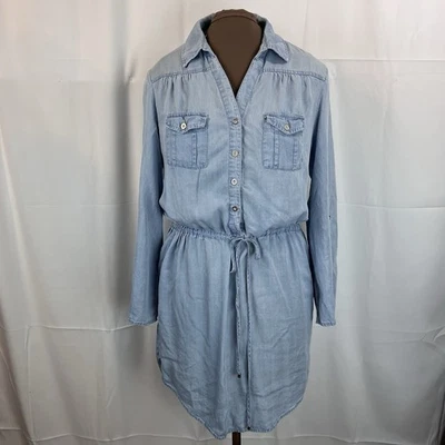 "Vestido Cato Pequeño Denim Cambray Cordón Cintura Mangas Retroceso 41"" Pecho Suave" Foto 1 de 4