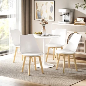 Round Dining Table and Chairs Set 4 with PU Padded Seat, Round Kitchen Table - Picture 1 of 9