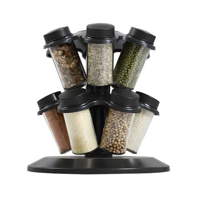 Spice Organiser Rotating Chrome Base 12 Jars Removable Lids Kitchen Essential - Image 1 of 4