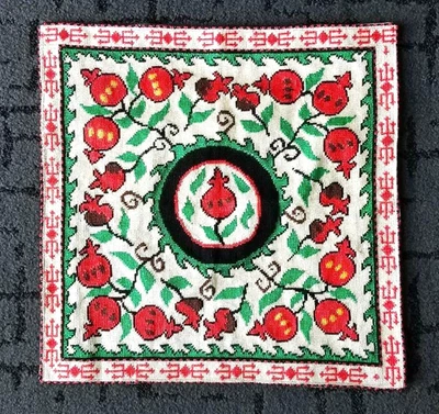 STUNNING UZBEK IROQI HAND EMBROIDERD CROSS STITCH SILK  CUSHION COVER - Image 1 of 4