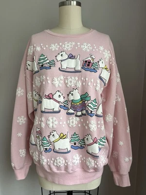 Sudadera Navidad Scottie Westie Perro Estampado Puff Grandmacore Rosa De Colección M/L Foto 1 de 4