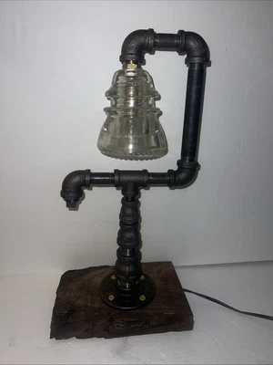 Industrial Retro Steam Punk Lamp Loft Style Iron Piping Desk Lamp with Wood Base - Image 1 of 4