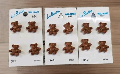 12pc Vtg Collectible TEDDY BEAR Novelty Sewing Buttons by La Mode New on Card  - Image 1 of 4