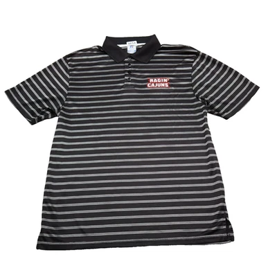UL Ragin Cajuns Shirt Men M Black White Stripped Polo Russell Football Golf Team - Image 1 of 4