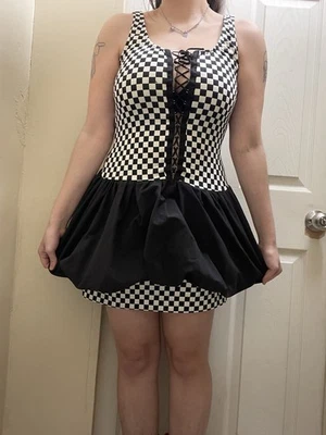 Mini Vestido Burbuja Blanco y Negro Cuadros Años 80 Foto 1 de 4