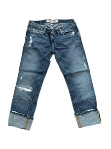 Vintage Y2K 90’s Distressed Hollister Blue Cropped Capri Jeans Pants Low Rise 0 - Picture 1 of 6