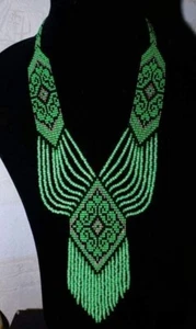 Handmade Necklace Seed Bead Boho American Style Nativ Beaded Multi Strand - Picture 1 of 2