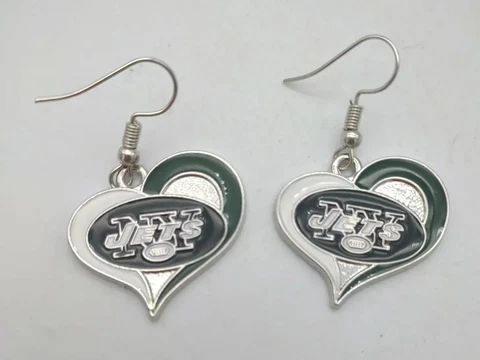 New York Jets Earrings football  Swirl Heart  1" diameter. Well made clean Cover