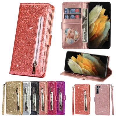 Glitter Leather Wallet Case Zip Card Slot Flip Cover for Samsung A13/A23/A33/A53 - Image 1 of 4