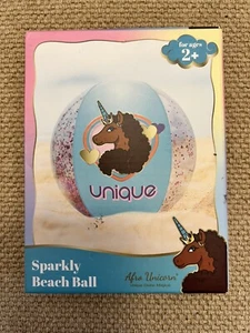 Afro Unicorn Unique Sparkly Beach Ball Inflatable 12” For Ages 2+ NEW - Picture 1 of 2
