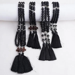 Schwarzer Stein Rosenkranz, Steinarmbänder verschiedene Natur Edelstein Perlen, Gebetsseil - Bild 1 von 5