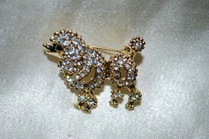 Golden Crystal Poodle Dog Pin Puppy Pet Vet Rescue Rhinestone K-9 Vet D17 - Picture 1 of 2
