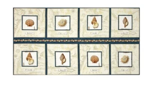23" Fabric Panel - Quilting Treasures QT Sea Treasures Seashell Block Beige Blue - Picture 1 of 1