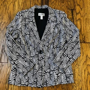 Joseph Ribkoff Womens 12 Jacket Black White Abstract Blazer Geometric Cruise - Picture 1 of 8