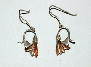 ALAN WRIGHT BESPOKE STERLING SILVER & 9CT ROSE GOLD SNOWDROP EARRINGS ~ STUNNING - Picture 1 of 5