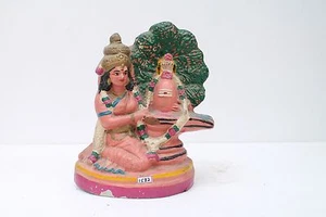 Antique Old India Multi Color Terracotta Parvati Worshiping Shiva Statue NH1582 - Picture 1 of 12