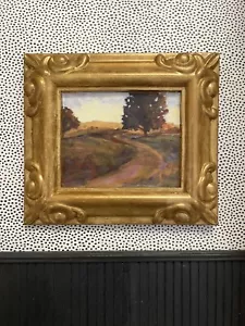 Piccolo quadro paesaggio stampa cornice oro targa ceramica vintage querce paesaggio - Foto 1 di 7