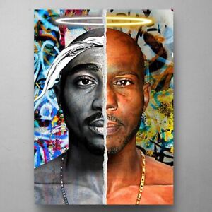 DMX & Tupac RAP Star On CANVAS Rap Tapestry 2 Pac Wall Art Decor Framed Artwork