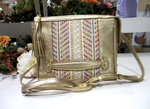 Bandolera o clutch GiGi New York Dana de cuero y rafia DORADO - Imagen 1 de 8