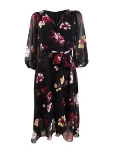dkny balloon sleeve chiffon midi dress
