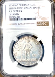 1736 IAB German States Brunswick Luneburg Wildman 1/3 Taler 12 MG NGC AU Germany - Picture 1 of 2