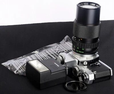 Olympus OM-1 MD 35mm Film SLR c/w Zuiko Auto-Zoom 70-150mm f/4 Lens & Flash Kit - Image 1 of 4