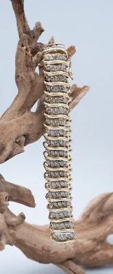 10KT Yellow Gold 5.40CTTW Natural Diamond "S" Vintage Design Tennis Bracelet GIA - Image 1 of 4