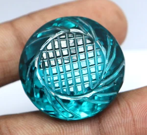 Natürlich 71 Karat Zertifiziert Rund Schliff Geschnitzt Bläulich Grün Topas Lose - Picture 1 of 7