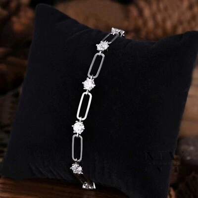 Brazalete de tenis sólido de oro blanco de 14 quilates de 7 pulgadas de largo 6 quilates excelente corte redondo VVS1 Foto 1 de 4