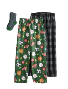 NEW Up-Late Kid Boy Size M (6/8) Red Plaids Reindeer 2Pcs Pajama Pants+Socks Set - Picture 1 of 2