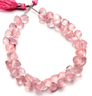 Cuentas de briolette con forma de trillón facetadas de cuarzo rosa gema natural tamaño 7,5 mm 9" Foto 1 de 4