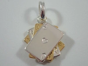 LINKS OF LONDON 925 STERLING SILVER FOUR ACES POKER CARDS 18K YGV CHARM/PENDANT - Picture 1 of 6