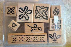 STAMPIN' UP! "BEAUTIFUL BATIK" Wood Mounted rubber stamp set of 9 - Picture 1 of 5