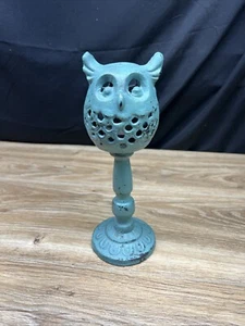 Gufo verde in ghisa su supporto patio luce tè giardino - Foto 1 di 6