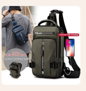 Men Multi-functional Crossbody Bags Cross Shoulder Bag with USB Charging Port - Picture 1 of 14