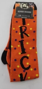 Knee High Socks Halloween "TRICK OR TREAT" Orange/Black - Picture 1 of 3